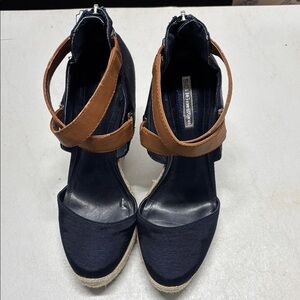 BCBG Stylish Navy and Brown Women's  Wedge, Platform shoes, size 8/38